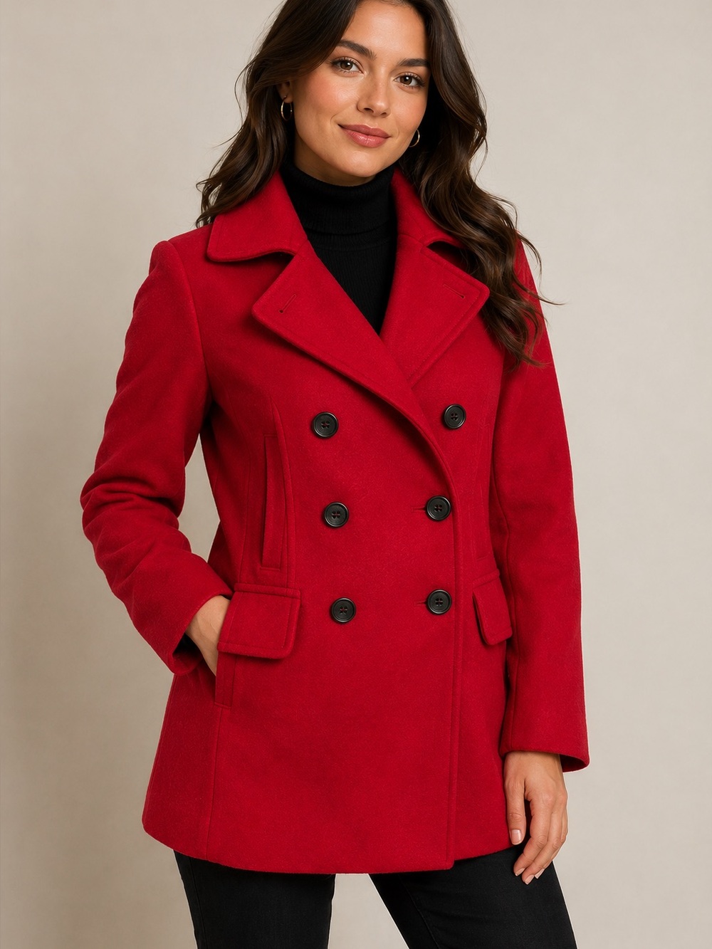 Banana Republic Double Breasted Pea Coat Holiday Red Small